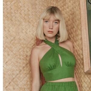 REFORMATION Linen Tulin‎ Top Halter in Kelly Green